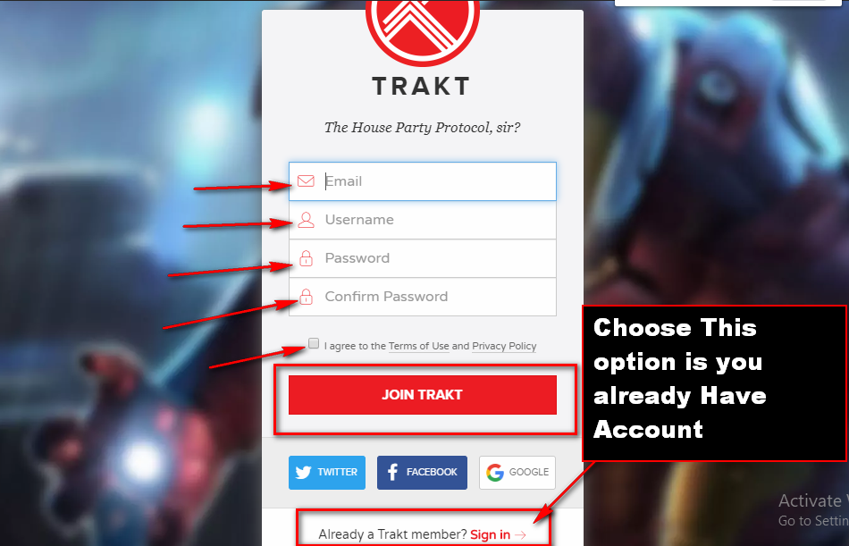 Trakt tv Create Account